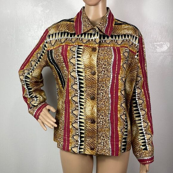IOS linen mixed print lightweight button closure jacket size S - Picture 1 of 9